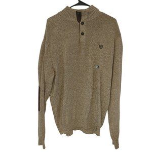 XL Chaps RL 3 Button Sweater Pullover Natural Heather Brown Knit Henley